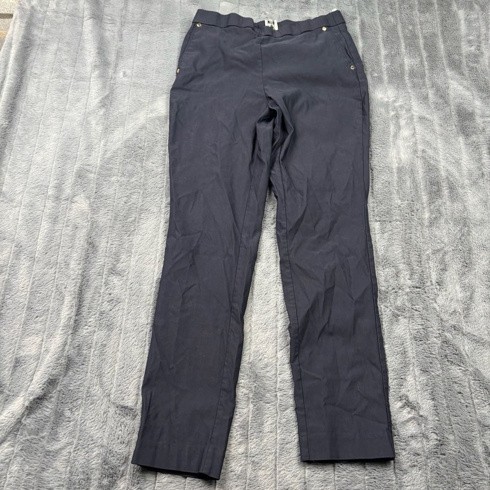 Anne Klein Womens Navy Blue Stretch Pull On Straight Leg Dress Pants Size M